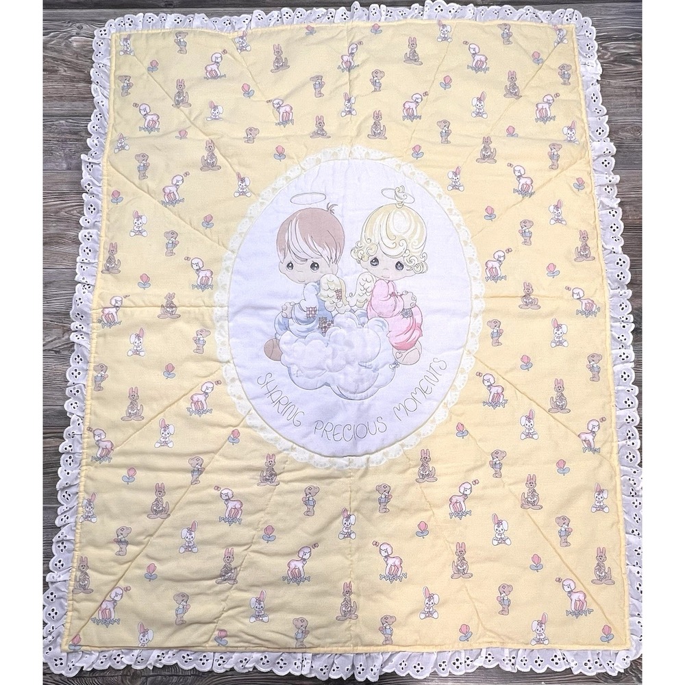 Vintage Sharing Precious Moments Baby Crib Yellow Baby Blanket Baby Room 45x35.5